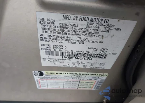 2006 Ford Freestyle Limited from USA, damaged, VIN 1FMZK03106GA45246